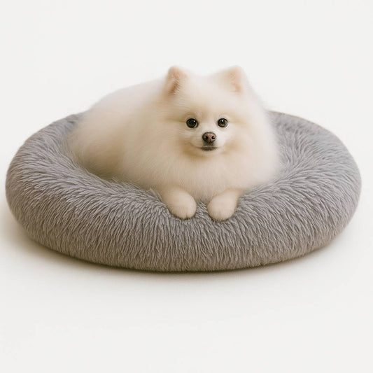 Calming Donut Cat & Dog Bed for Small Dogs, Faux Fur Plush round Dog Bed, Anti-Anxiety Waterproof Anti-Slip, Brown, 20×20×8 Inches