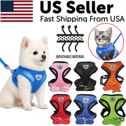 Dog Harness Vest Walking Lead Leash for Puppy Dogs Collar Polyester Adjustable Mesh Dog Harness for Small Medium Pet Accessories