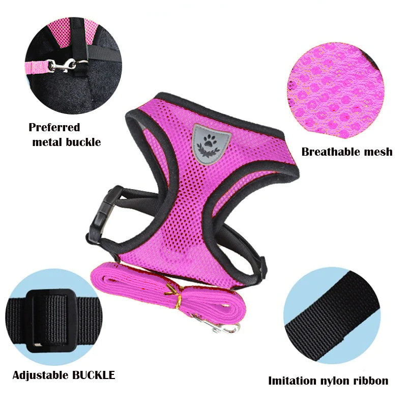 Dog Harness Vest Walking Lead Leash for Puppy Dogs Collar Polyester Adjustable Mesh Dog Harness for Small Medium Pet Accessories