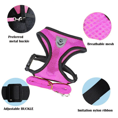 Dog Harness Vest Walking Lead Leash for Puppy Dogs Collar Polyester Adjustable Mesh Dog Harness for Small Medium Pet Accessories
