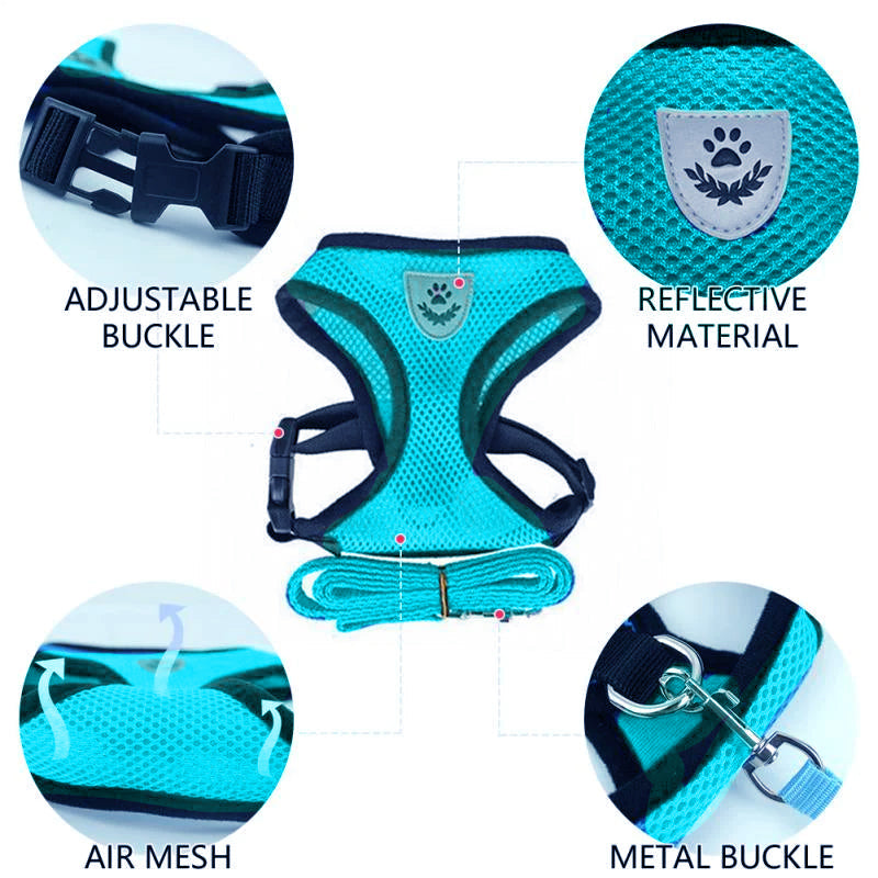 Dog Harness Vest Walking Lead Leash for Puppy Dogs Collar Polyester Adjustable Mesh Dog Harness for Small Medium Pet Accessories