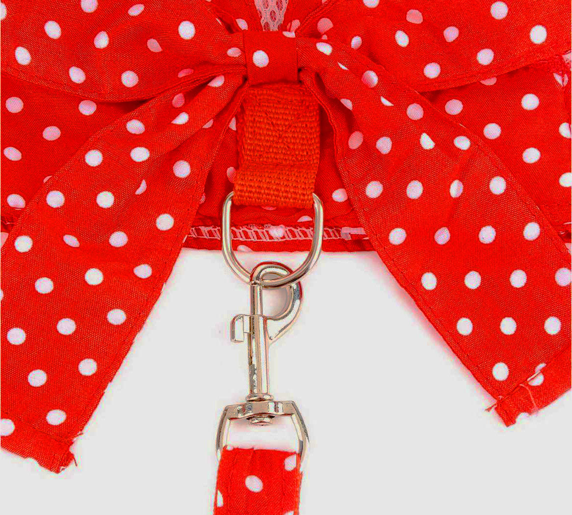 Luxury Red Lace Dog Harness with Bow & Leash – Elegant Pet Outfit