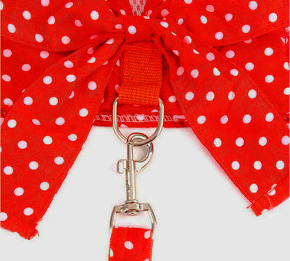 Luxury Red Lace Dog Harness with Bow & Leash – Elegant Pet Outfit