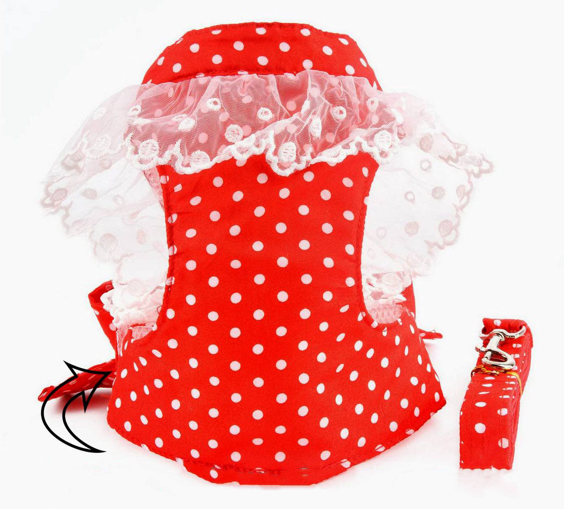 Luxury Red Lace Dog Harness with Bow & Leash – Elegant Pet Outfit