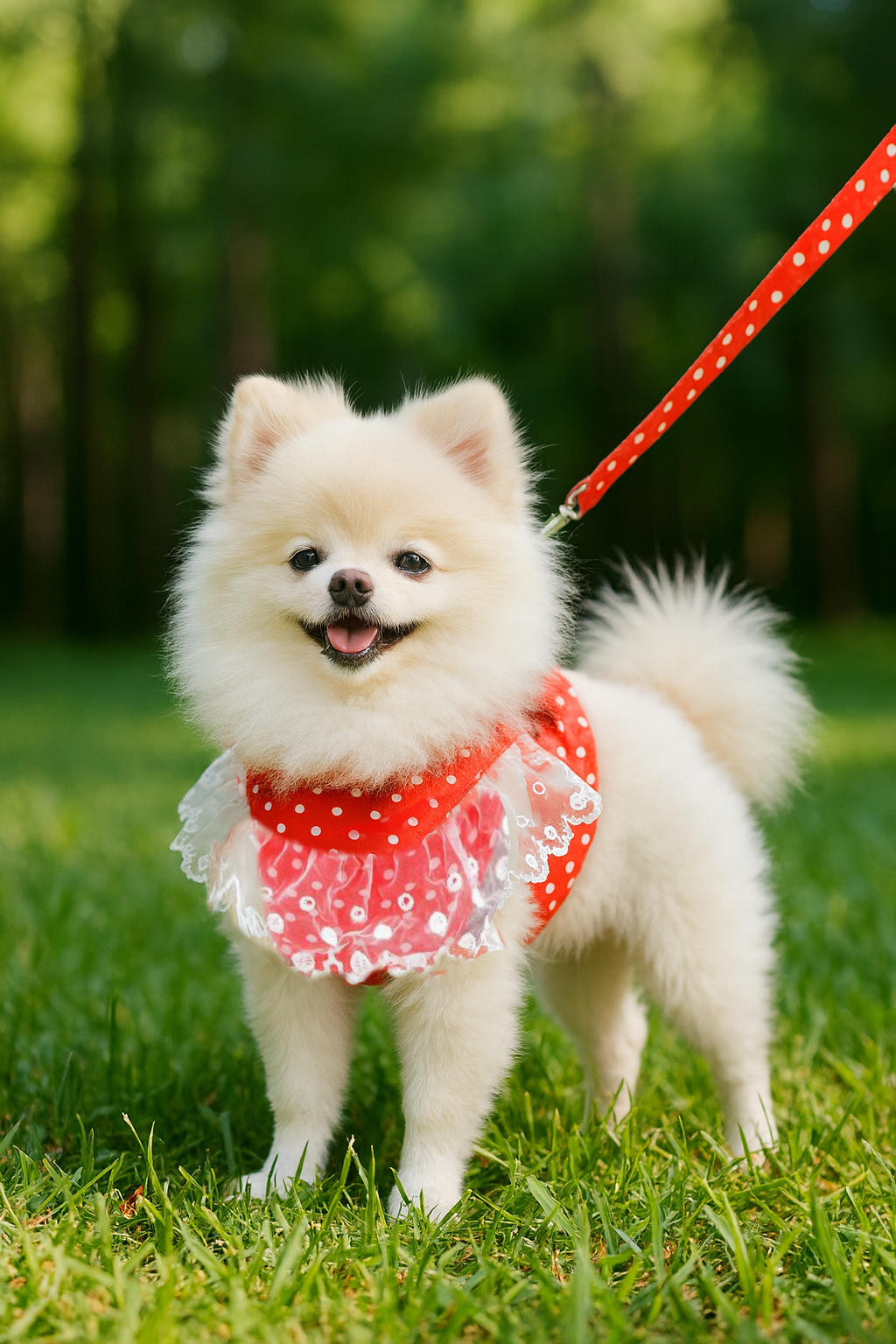 Luxury Red Lace Dog Harness with Bow & Leash – Elegant Pet Outfit