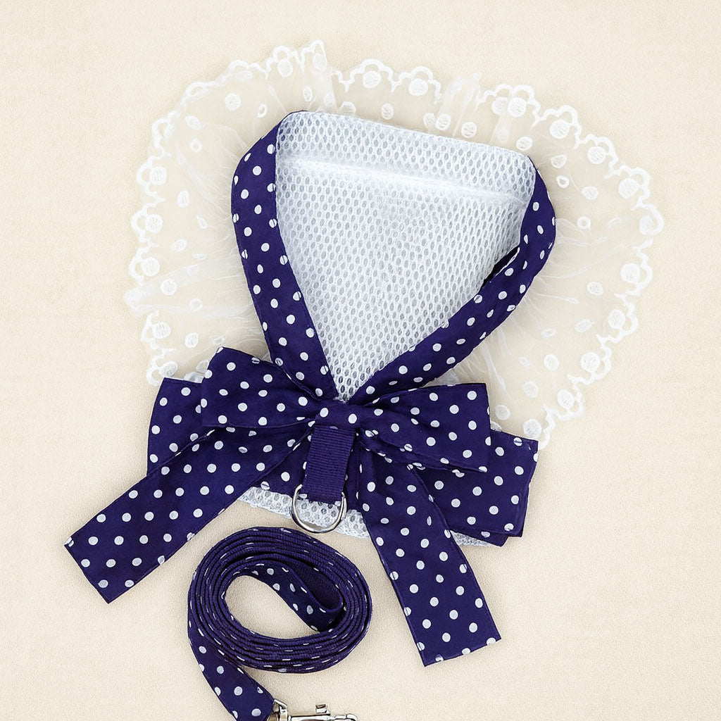 Luxury Red Lace Dog Harness with Bow & Leash – Elegant Pet Outfit