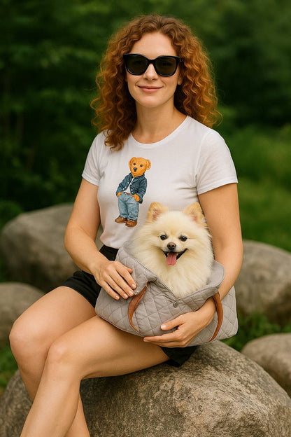 Small Dog Purse Carrier Bag – 2 in 1 Car Safety Seat & Travel Tote, Lightweight Cozy Pet Bed for Puppies, Cats & Small Pets – Cream Beige