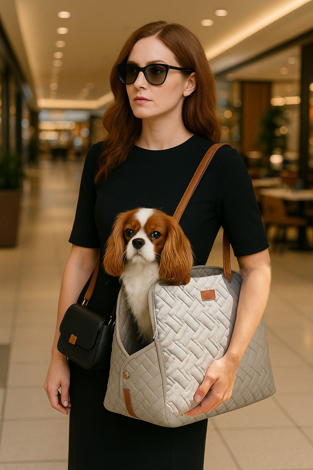 Small Dog Purse Carrier Bag – 2 in 1 Car Safety Seat & Travel Tote, Lightweight Cozy Pet Bed for Puppies, Cats & Small Pets – Cream Beige