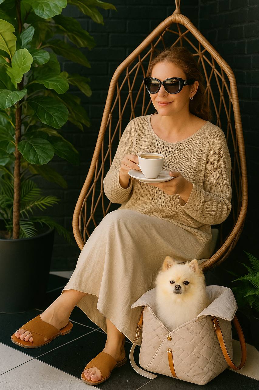 Small Dog Purse Carrier Bag – 2 in 1 Car Safety Seat & Travel Tote, Lightweight Cozy Pet Bed for Puppies, Cats & Small Pets – Cream Beige