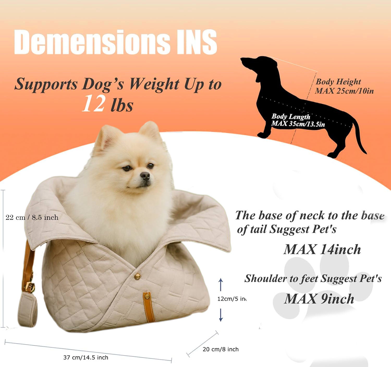 Small Dog Purse Carrier Bag – 2 in 1 Car Safety Seat & Travel Tote, Lightweight Cozy Pet Bed for Puppies, Cats & Small Pets – Cream Beige