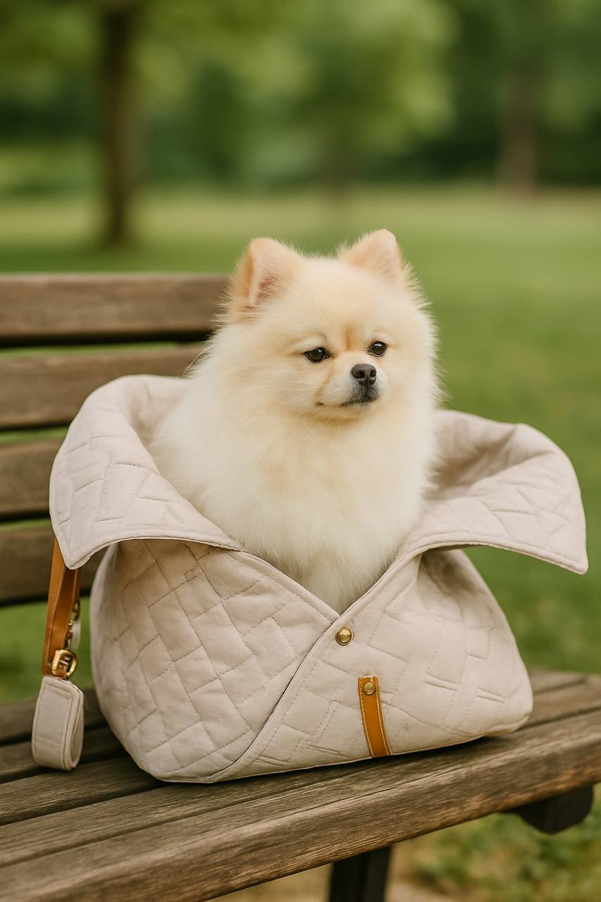 Small Dog Purse Carrier Bag – 2 in 1 Car Safety Seat & Travel Tote, Lightweight Cozy Pet Bed for Puppies, Cats & Small Pets – Cream Beige