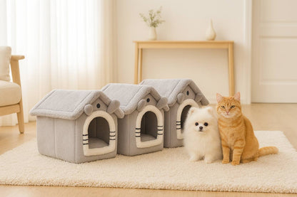 Cozy Indoor Dog House – Soft Washable Pet Bed with Removable Cushion – Cute Tent Bed for Small Dogs and Puppies