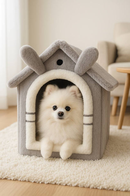 Cozy Indoor Dog House – Soft Washable Pet Bed with Removable Cushion – Cute Tent Bed for Small Dogs and Puppies