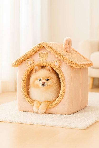 Cozy Indoor Dog House – Soft Washable Pet Bed with Removable Cushion – Cute Tent Bed for Small Dogs and Puppies