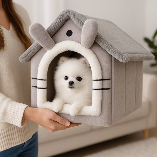 Cozy Indoor Dog House – Soft Washable Pet Bed with Removable Cushion – Cute Tent Bed for Small Dogs and Puppies