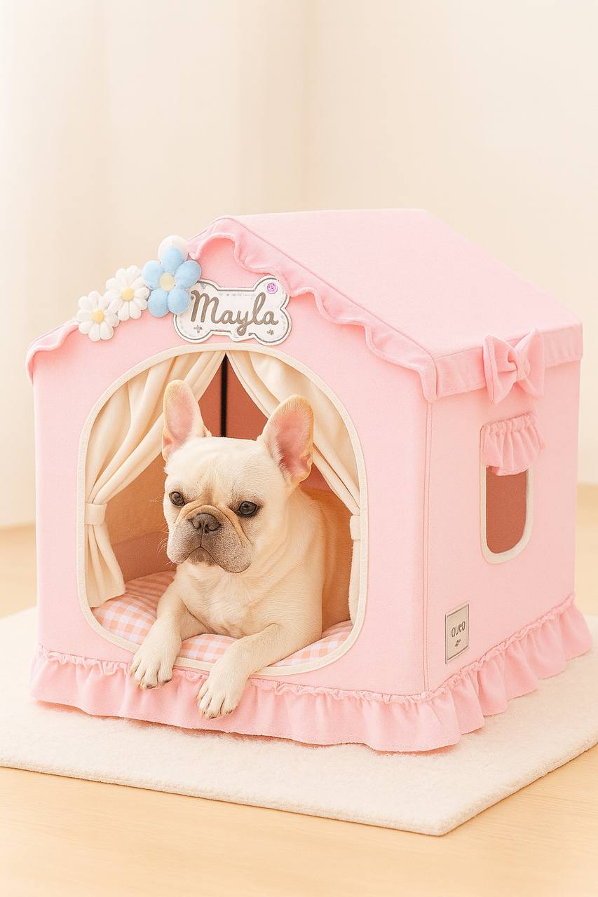 Indoor Dog House – Cute Foldable Tent Bed with Washable Cover – Medium 17"x17"x17" for Dogs and Cats