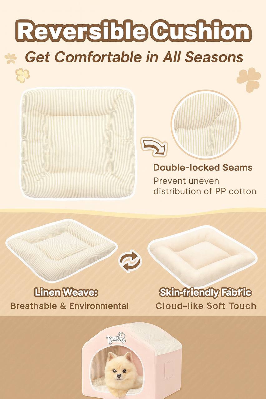 Indoor Dog House – Cute Foldable Tent Bed with Washable Cover – Medium 17"x17"x17" for Dogs and Cats