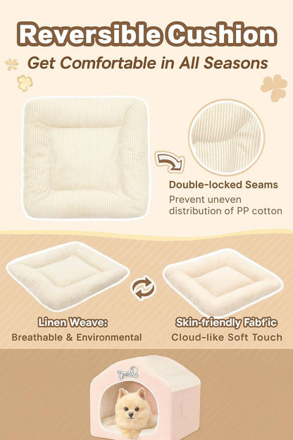 Indoor Dog House – Cute Foldable Tent Bed with Washable Cover – Medium 17"x17"x17" for Dogs and Cats