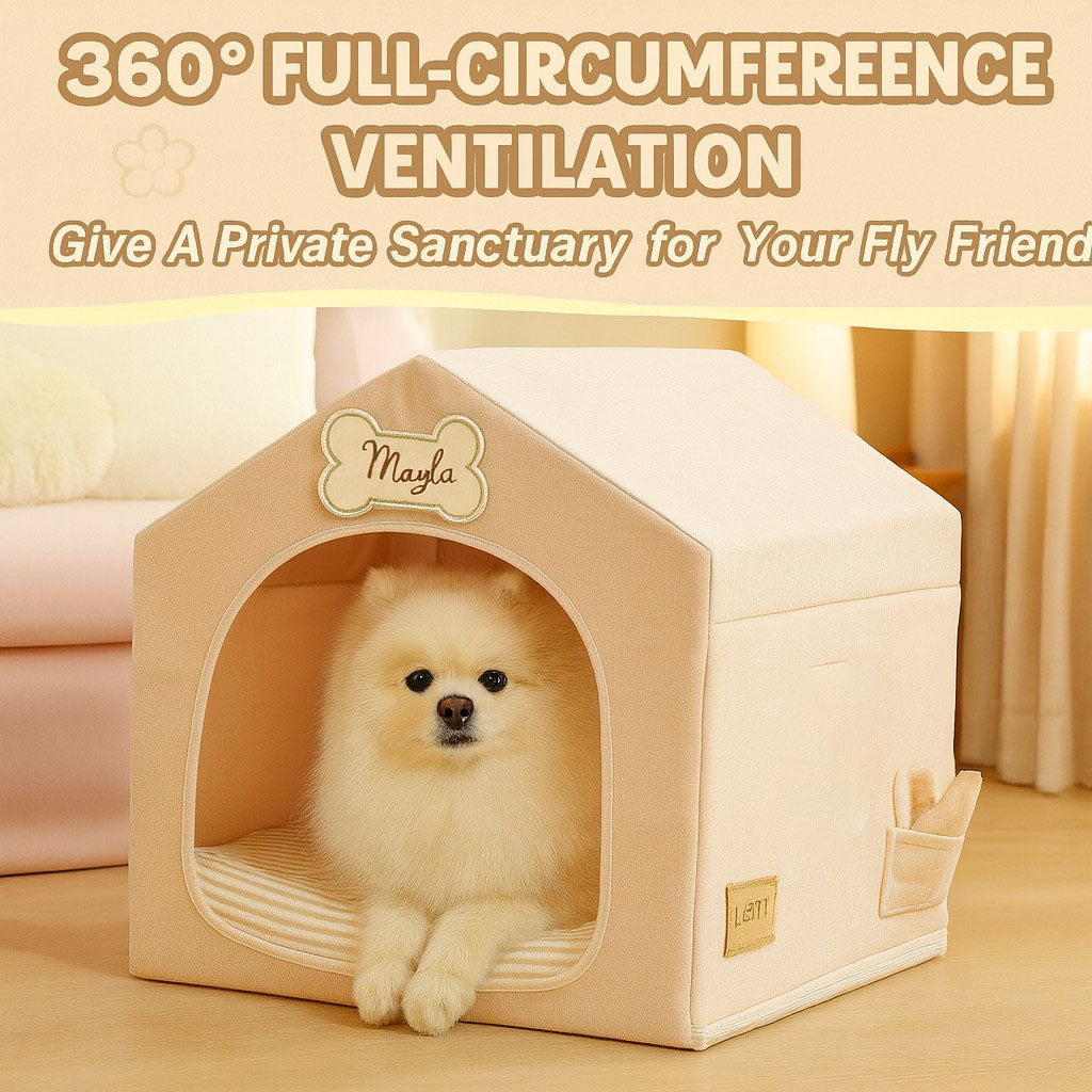 Indoor Dog House – Cute Foldable Tent Bed with Washable Cover – Medium 17"x17"x17" for Dogs and Cats