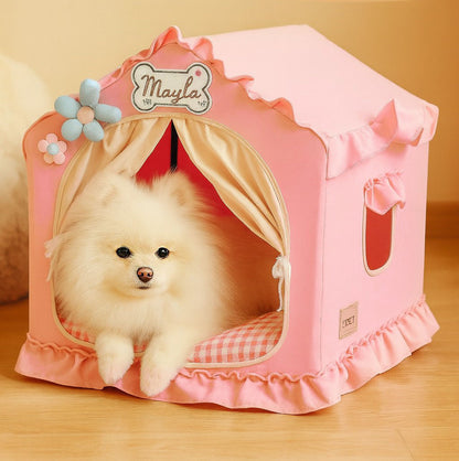 Indoor Dog House – Cute Foldable Tent Bed with Washable Cover – Medium 17"x17"x17" for Dogs and Cats