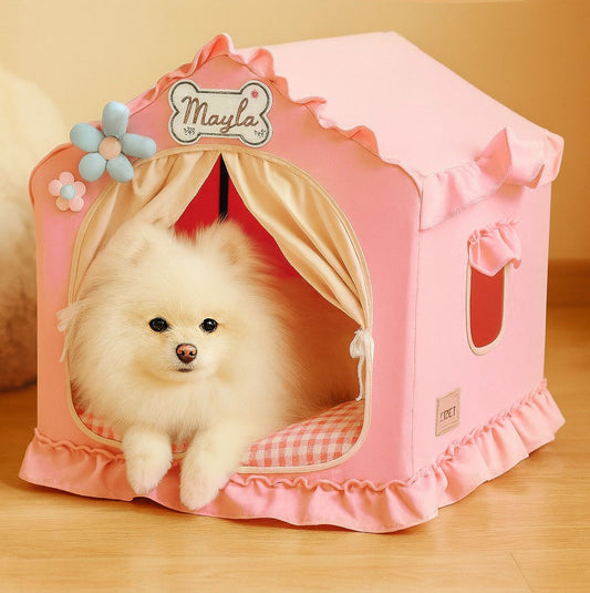 Indoor Dog House – Cute Foldable Tent Bed with Washable Cover – Medium 17"x17"x17" for Dogs and Cats