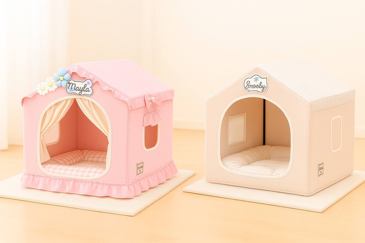 Indoor Dog House – Cute Foldable Tent Bed with Washable Cover – Medium 17"x17"x17" for Dogs and Cats