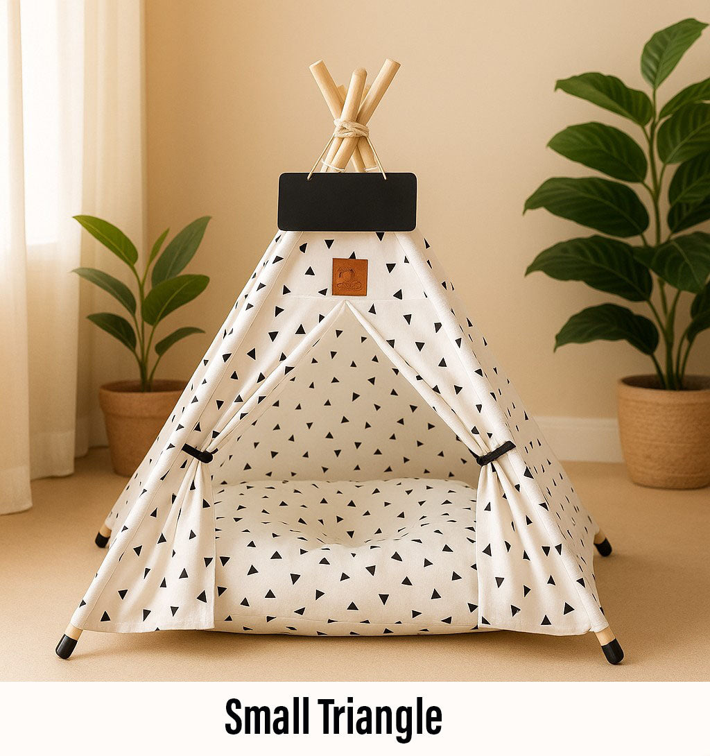 Portable Pet Teepee Tent for Cats and Dogs Indoor Pet House with Washable Cushion Small Dog Bed Cute Puppy Play Tent with Blackboard