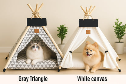 Portable Pet Teepee Tent for Cats and Dogs Indoor Pet House with Washable Cushion Small Dog Bed Cute Puppy Play Tent with Blackboard