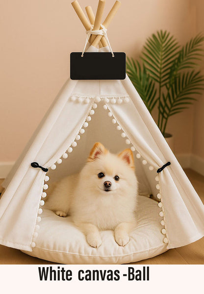 Portable Pet Teepee Tent for Cats and Dogs Indoor Pet House with Washable Cushion Small Dog Bed Cute Puppy Play Tent with Blackboard