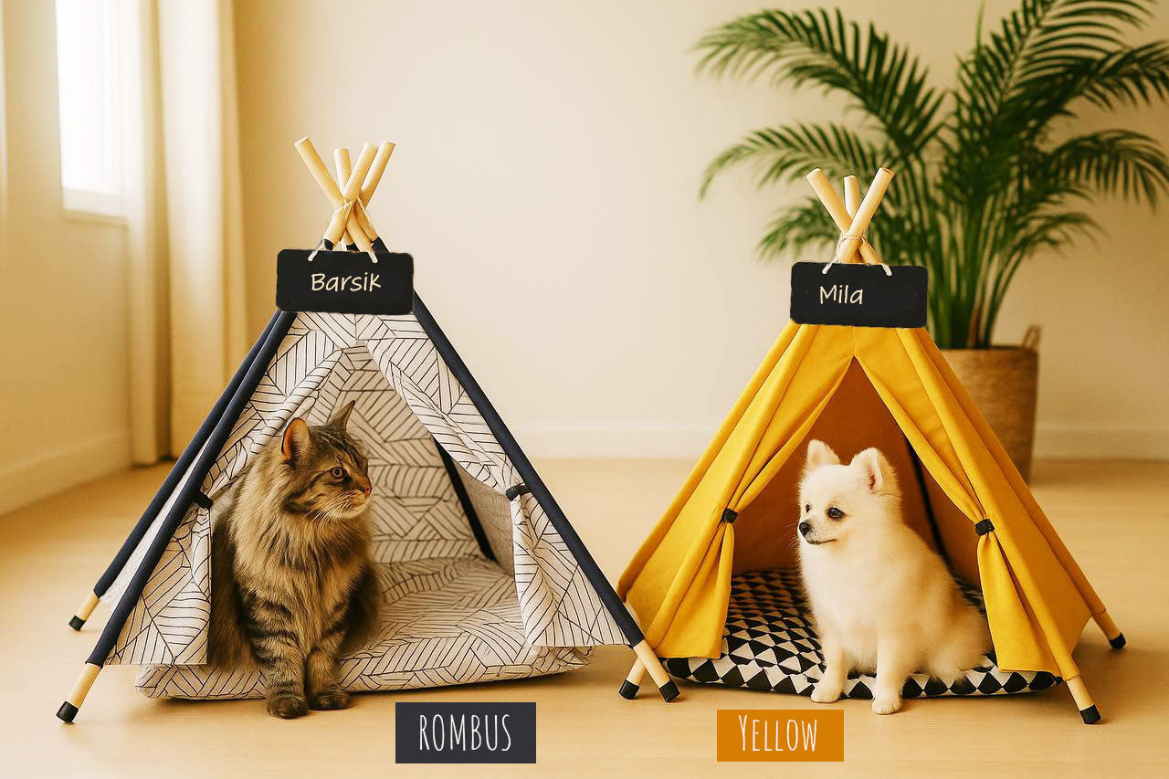 Portable Pet Teepee Tent for Cats and Dogs Indoor Pet House with Washable Cushion Small Dog Bed Cute Puppy Play Tent with Blackboard