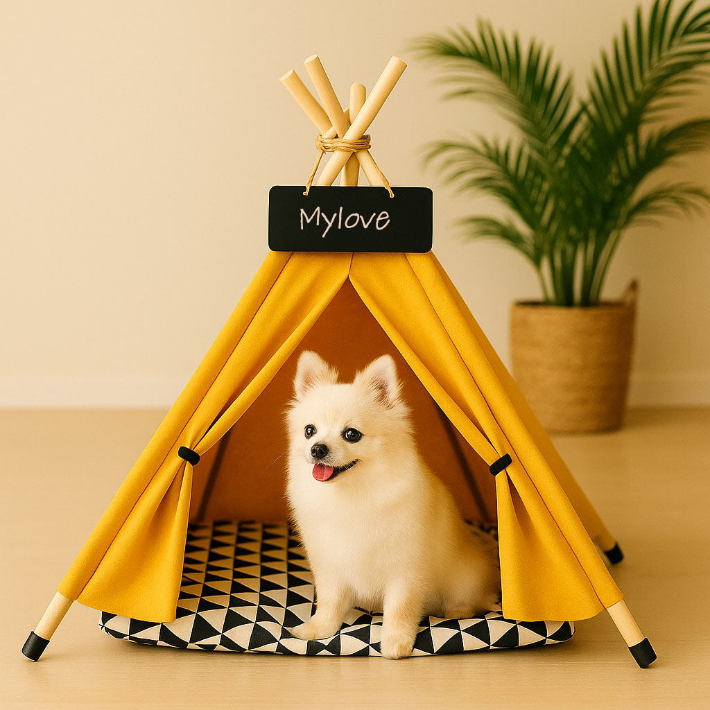 Portable Pet Teepee Tent for Cats and Dogs Indoor Pet House with Washable Cushion Small Dog Bed Cute Puppy Play Tent with Blackboard