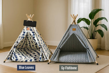 Portable Pet Teepee Tent for Cats and Dogs Indoor Pet House with Washable Cushion Small Dog Bed Cute Puppy Play Tent with Blackboard