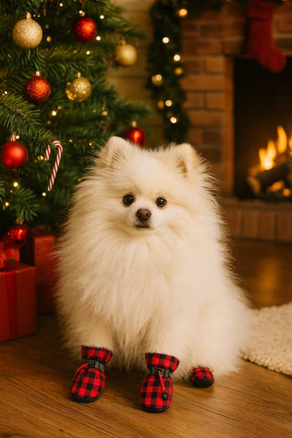 Dog Boots Paw Protector, Anti-Slip Winter Dog Shoes with Reflective Straps for Small Medium Dogs Size 5 4PCS