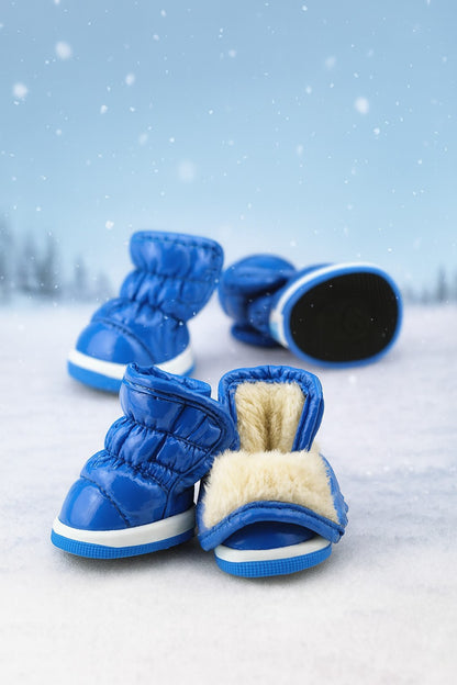 Set of 4 Waterproof Winter Dog Boots with Fleece Lining for Small Breeds