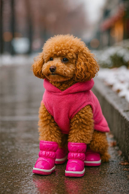 Set of 4 Waterproof Winter Dog Boots with Fleece Lining for Small Breeds