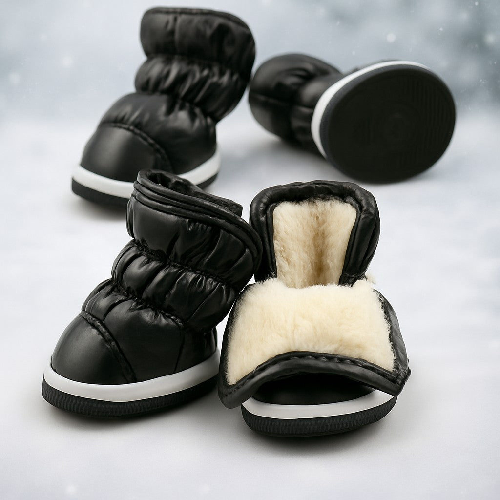 Set of 4 Waterproof Winter Dog Boots with Fleece Lining for Small Breeds