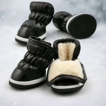Set of 4 Waterproof Winter Dog Boots with Fleece Lining for Small Breeds