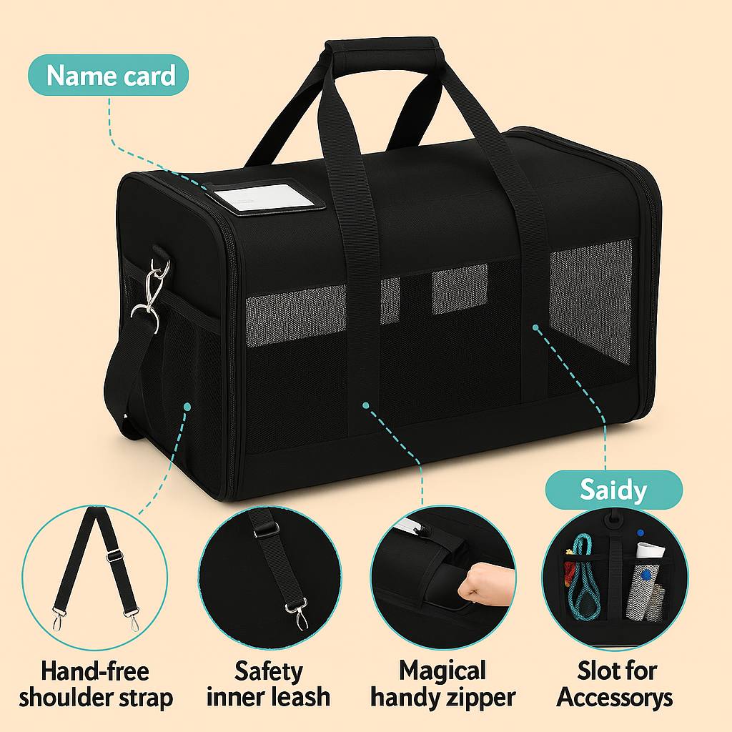 Airline Approved Pet Carrier – Soft Sided Travel Bag for Cats, Small Dogs, Puppies – Portable, Collapsible, Durable (17 lbs Max)