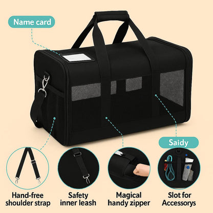 Airline Approved Pet Carrier – Soft Sided Travel Bag for Cats, Small Dogs, Puppies – Portable, Collapsible, Durable (17 lbs Max)