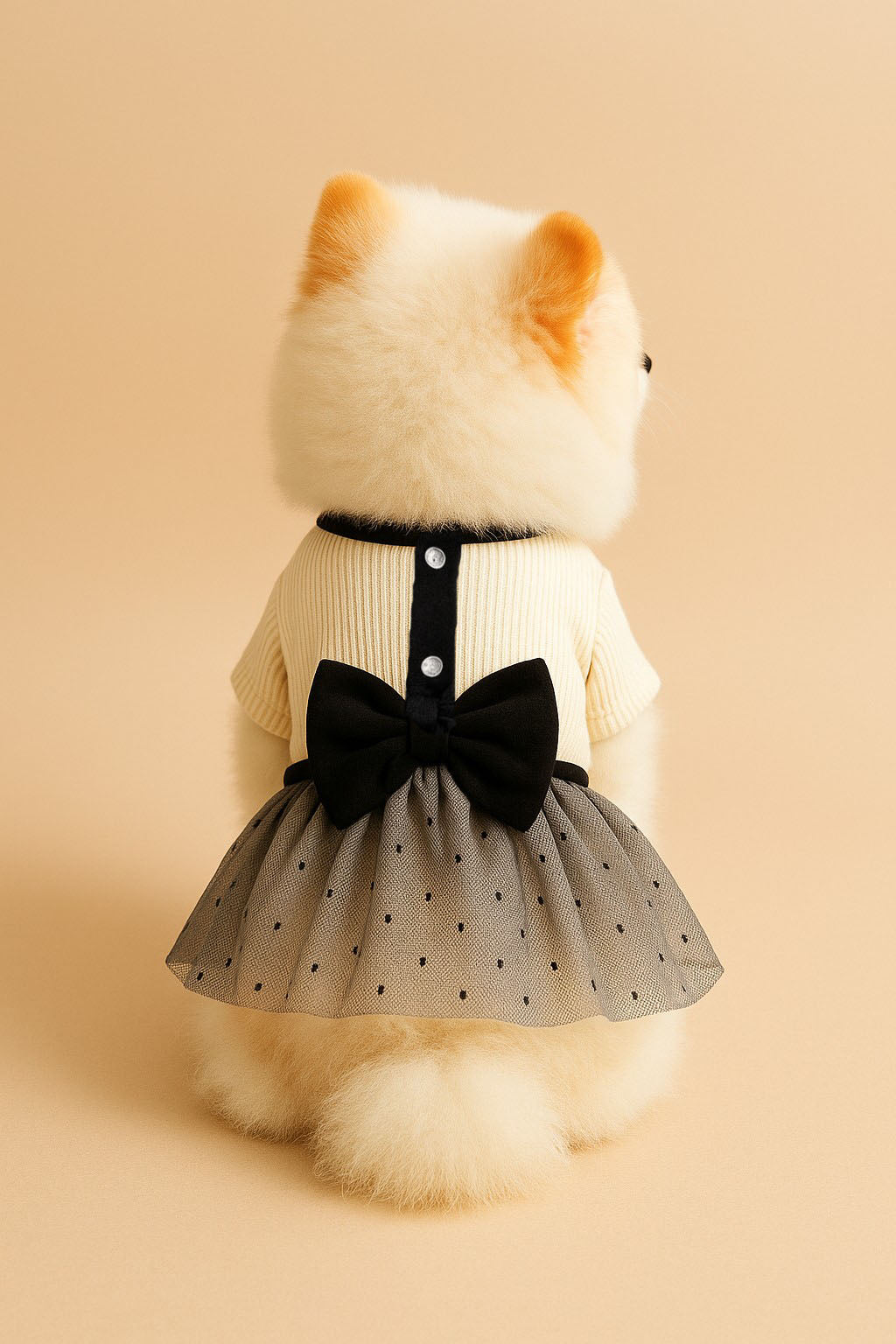 Elegant Summer Dog Dress with Bow – Black & White Lace Skirt for Pomeranians and Small Dogs