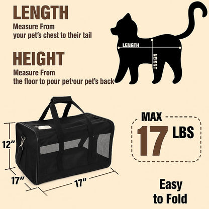 Airline Approved Pet Carrier – Soft Sided Travel Bag for Cats, Small Dogs, Puppies – Portable, Collapsible, Durable (17 lbs Max)
