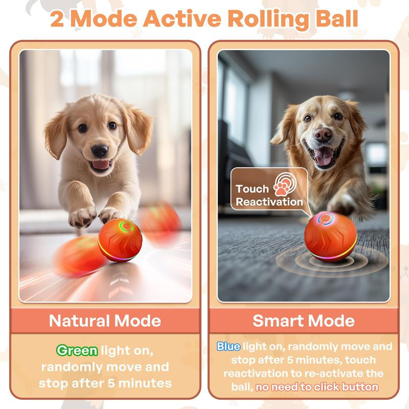 Interactive Dog Toys Ball, Moving Activated Automatic Bouncing Rolling Dog Balls with Led Lights, Smart Interactive Dog Toy for Puppy/Small/Medium Dogs & USB Rechargeable