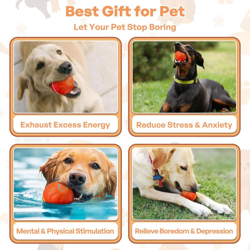 Interactive Dog Toys Ball, Moving Activated Automatic Bouncing Rolling Dog Balls with Led Lights, Smart Interactive Dog Toy for Puppy/Small/Medium Dogs & USB Rechargeable