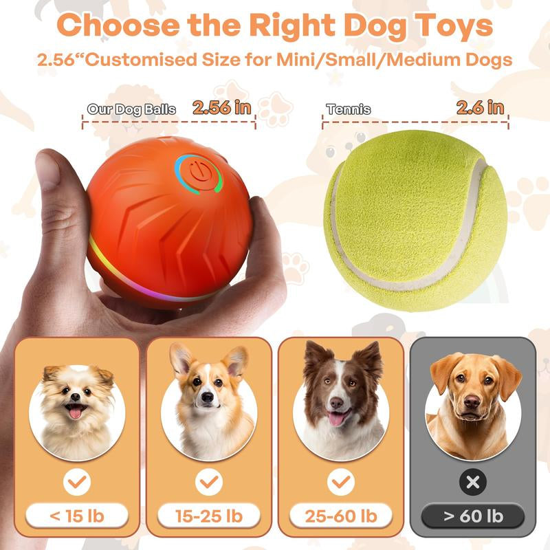 Interactive Dog Toys Ball, Moving Activated Automatic Bouncing Rolling Dog Balls with Led Lights, Smart Interactive Dog Toy for Puppy/Small/Medium Dogs & USB Rechargeable