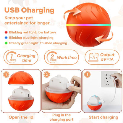 Interactive Dog Toys Ball, Moving Activated Automatic Bouncing Rolling Dog Balls with Led Lights, Smart Interactive Dog Toy for Puppy/Small/Medium Dogs & USB Rechargeable